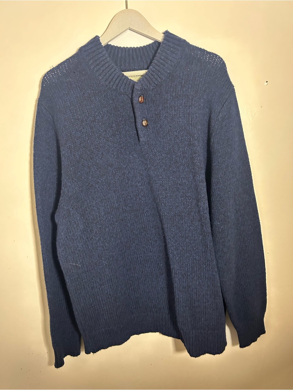 L.L. Bean Men's Slate Blue Crewneck Henley Sweater